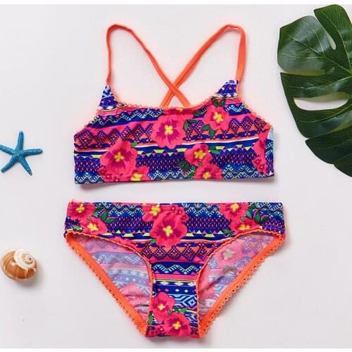 6~15Year Teenager Girls Swimwear High quality Two pieces Girls swimsuit Flower print Children swimwear Kids Beach wear-ST135