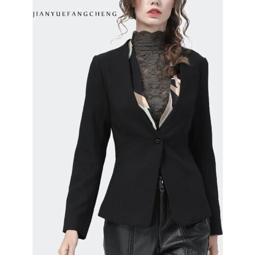 Elegant Autumn New Womens Blazer Black Short Slim Single-Button Outwear Jacket Fashion Professional Casual Small Suit