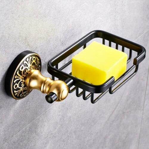 European Black Retro Space Aluminum Bathroom Soap Rack Creative Soap Net Bathroom Wall-mounted Carving Pattern Soap Box