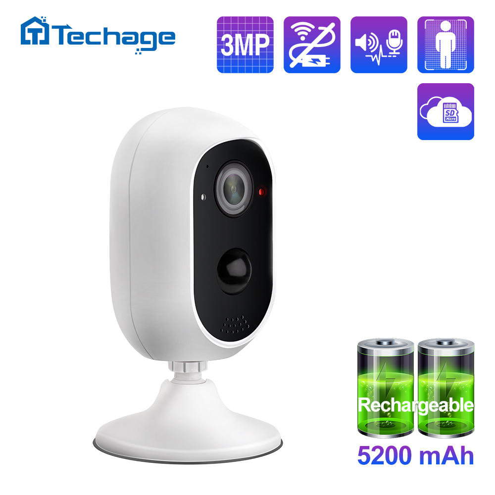 Techage HD 3MP Battery Powered WIFI IP Camera Two Way Audio Wireless Camera Rechargeable solar PIR Motion 1536P Home Security