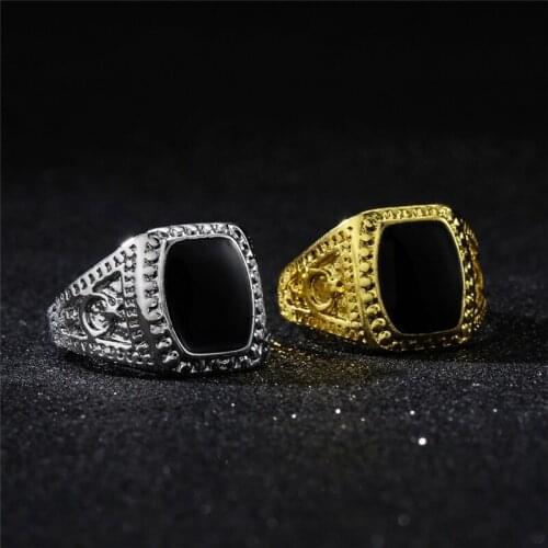 Antique Black Stone Moon and Star Rings For Men Women Vintage Fashion Gold/Silver Color Ring Female Male Hip Hop Rock Jewelry