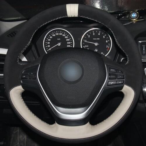 Leather Black Suede White Marker Car Steering Wheel Covers for BMW F30 320i 328i 320d F20 auto Steering Covers