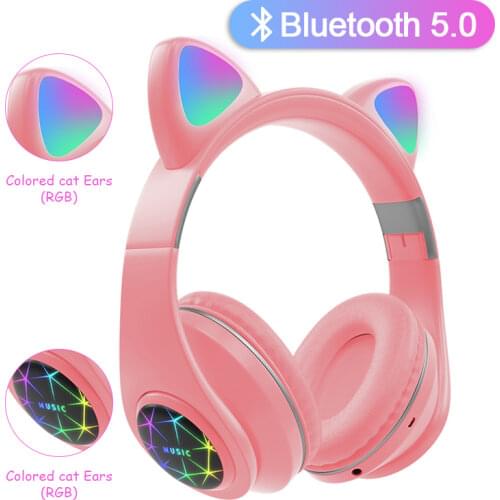 Cute Cat Earphones Wireless Headphones Muisc Stereo Bluetooth Headphone With Microphone Children Daughter Earpieces Headset Gift
