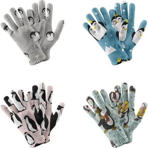 Fashion Simple Style Women Gloves Cute Penguin Pattern Winter Warm Gloves Unisex Autumn Outdoor Leisure Long Gloves Wrist