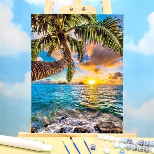 Seaside Landscape Painting By Numbers Package Acrylic Paints 50*70 Canvas Pictures Wall Decoration For Handiwork