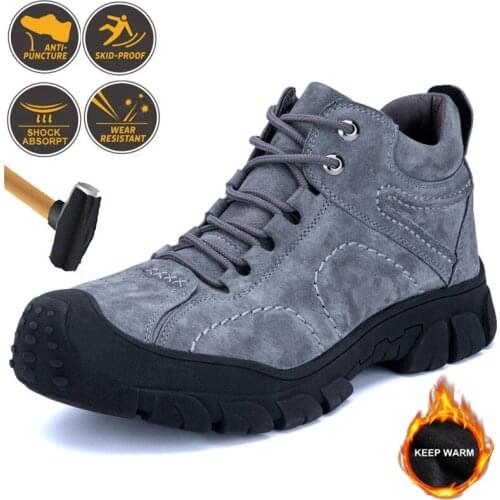 High Quality Work Shoes Anti-smashing Stab Safety Shoes Winter Plus Velvet Waterproof Mens Shoes Indestructible Mens Boots
