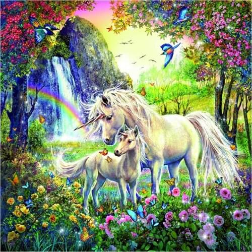 New Arrivals 5D DIY Full Round Diamond Painting Rainbow & Flower & Unicorn 3D Embroidery Cross Stitch Home Decor Art Y1395
