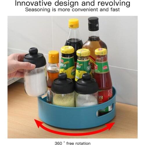 Kitchen Condiment Round 360 Degrees Rotating Storage Tray Convenient Rotating Spice Rack Non-slip Home Cosmetics Organizer