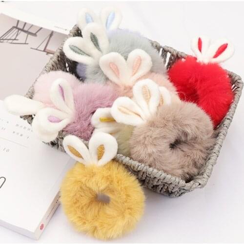 Faux Rabbit Fur Cute Hair Tie Playful Ears Autumn Winter New Hair Rope INS Girls Accessories Tie Gum Hot Sale Headwear