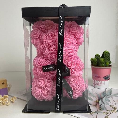 Romantic Valentines DayCreative Eternal Flower Rose Bear Christmas Gift Rose Bear Hug Bear Wedding Flower Decoration Gift