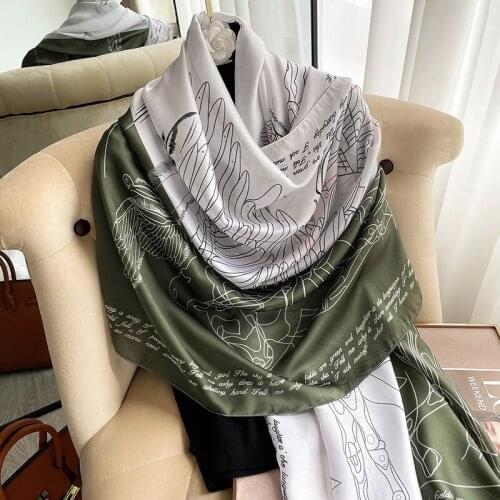 2021 luxury brand scarf silk scarf shawl painting pashmina Women Neck Wrap Floral Hijab Foulard Scarves Female Summer Bandana