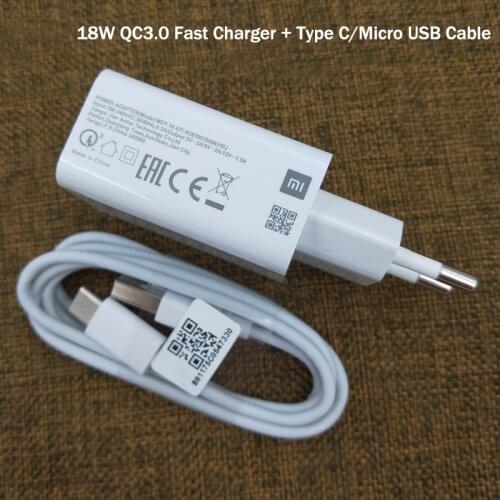 Original XIAOMI Mi 9se QC3.0 Fast USB Wall Charger Micro Usb and Type C Cable Quick Charge For Mi 8 SE CC9e Redmi 9C 9A 7 7A 6A