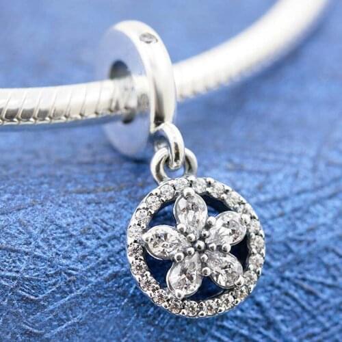Original Sparkling Snowflake Circle Daisy Flower With Crystal Pendant Beads Fit 925 Sterling Silver Charm Bracelet Diy Jewelry