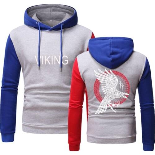 Unisex Autumn Viking legend Ragnars Raven Comfortable College Movement Hoodies Printing Splicing Tops Popular Hooded Clothing