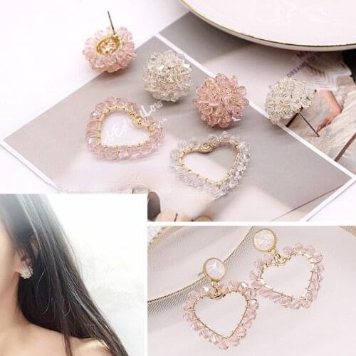 Gorgeous princess style shiny glass diamond flower-shaped earrings heart-shaped pendant DIY earring material