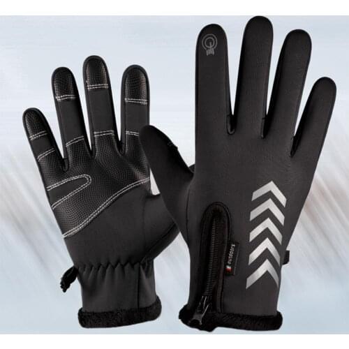 Men Women Cycling Gloves Autumn Winter Waterproof Slip Five Finger Touch Screen Night Riding Running Reflective Strip Gloves
