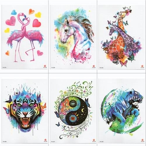 Waterproof Temporary Tattoo Sticker Samll Arm Sleeve Tattoo Fox Tiger Animal Full Flower Tatoo Body Art Tattoo