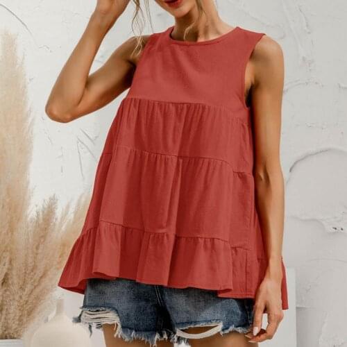 Womens t-shirts 2021 O Neck Easily Match Women Sleeveless Big Hem Vest Tops sleeveless multi-section stitching Womens t-shirts