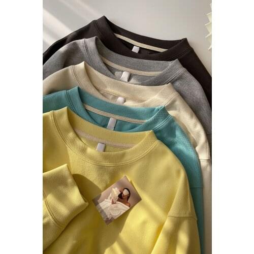 Womens 2021 Spring Autumn Women Sweat Crop Tops New Korean Round Neck Pullover Short Sweatshirt Loose Long Sleeve Tops