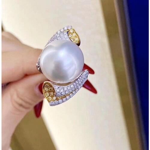 D116 Pearl Ring Jewelry 925 Sterling Silver Natural Fresh Water 12-11mm Round White Peals Rings for Women Fine Pearls Rings