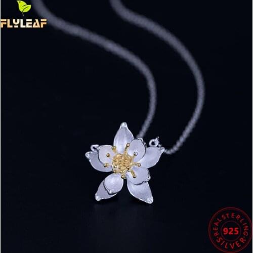 100% 925 Sterling Silver Gold Lotus Necklaces Women Chinese Style handmade Lady fine Jewelry flyleaf