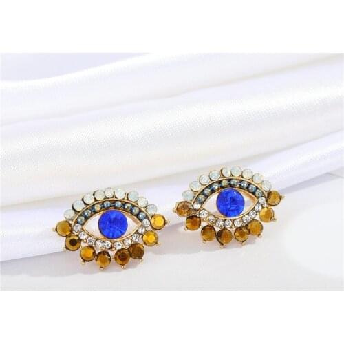 1Pair Blue Zircon Lucky Evil Eye Stud Earrings For Women Vintage Punk Crystal Hollow Eye Small Ear Stud Fashion Jewelry E715