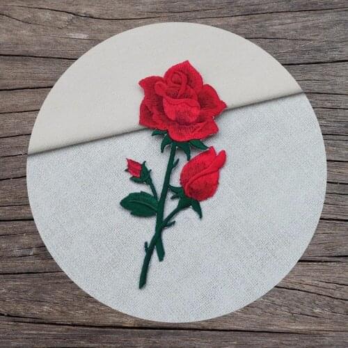 1 Piece Red Rose Flower Embroidery Sew Iron on Patch DIY applique dress clothing costume jacket Jeans accessories Wholesale