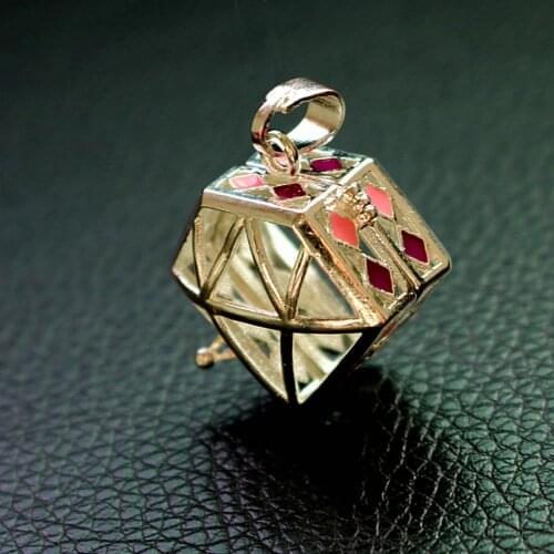 1PCS Vintage Brass Epoxy Heart Hollow Openable Square Pendant jewelry Birthday Gift