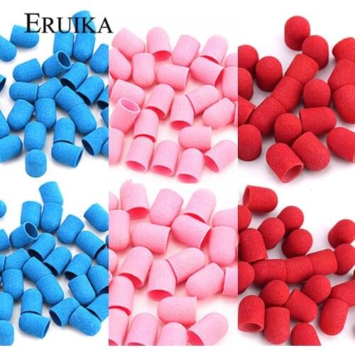 10pcs Sanding Band Caps With Rubber Gel Mandrel Nail Bit Files Remover Foot Care Clean Cuticle Drill Manicure Accessories Tool