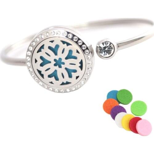 10Pcs Plum Blossom Bracelet Bangle Aromatherapy 25mm Magnet Crystal Stainless steel essential oil diffuser locket bracelet