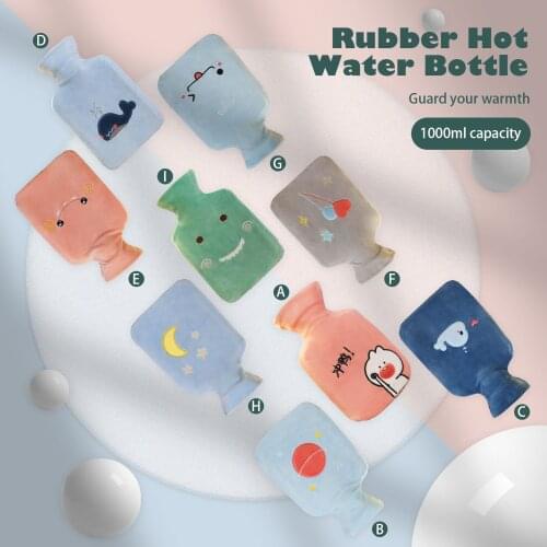 1000ml Rubber Hot Water Bottle with Plush Cartoon Cute Cover Warm Water Bag Hand Stomach Waist Warmer for Home Classroom Office
