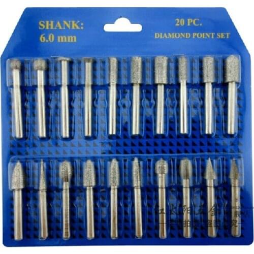 Free shipping 20 pcs set 6mm shank carved glass grinding diamond grinding rod mill grinding emery Physics
