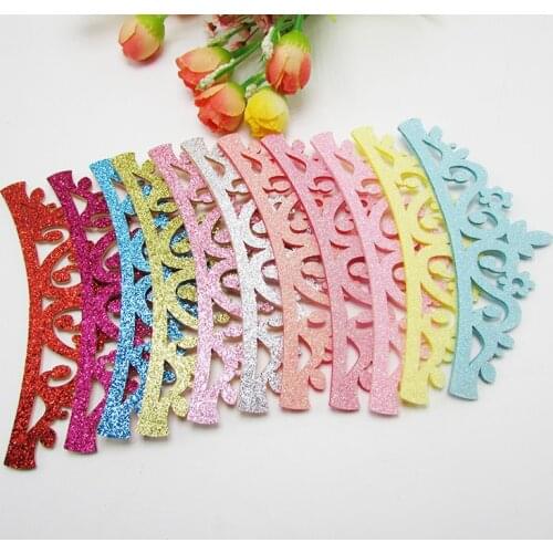 24pc/4.5x12cm DIY Children headwear AccessoriesH Mix Color Glitter Crown Patches for headwear decoration hair accessories