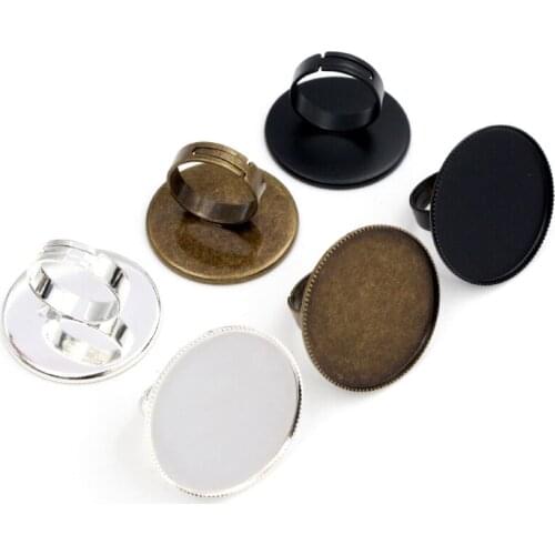 30mm 5pcs Black SilverColor Plated Brass Adjustable Ring Settings Blank/Base,Fit 30mm Glass Cabochons,Buttons