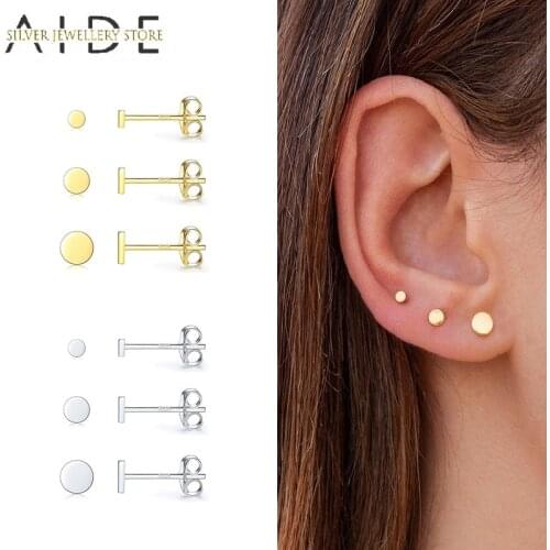 AIDE Minimalism 3Pcs/Set Round Stud Earrings For Women Geometric 2/3/4mm Piercing 925 Sterling Silver Earrings Jewelry kolczyki