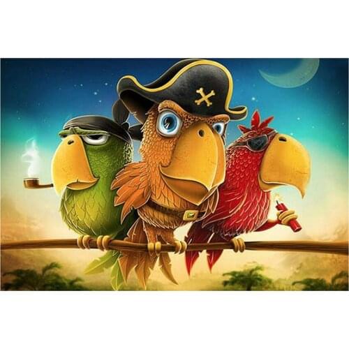 2021 New 5D DIY Full Round Diamond Painting Cartoon Smoking Parrot Cross Stitch 3D Embroidery Rhinestone Mosaic Home Decor Y1602