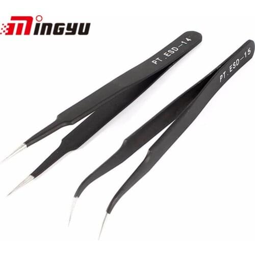 2PCS ESD-14 ESD-15 Anti-static Curved Straight Tip Forceps Precision Soldering Tweezers Set Electronic ESD Tweezers Tool
