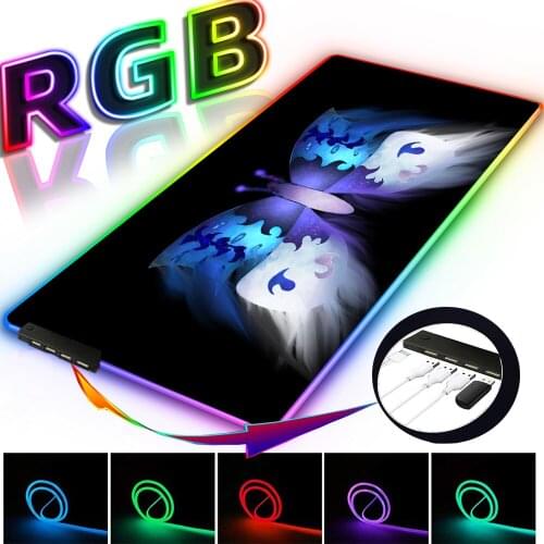 RGB Large Gaming Mouse Pad with 4USB 14-color Desktop Pad, with 4-port USB Hub, 3mm Expandable Gaming Keyboard and Mouse Pad Xxl