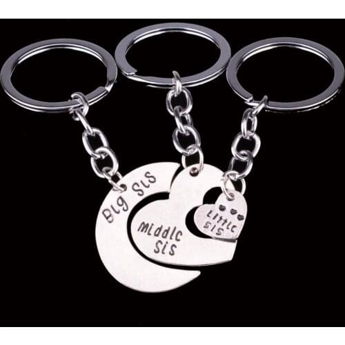Bespmosp 12Set/Lot Love Heart Big Middle Little Sis Keyring Sister Keychain Best Friends Gifts Family Women Jewelry Friendship