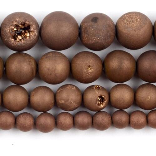 Wholesale Natural Bronze Druzy Agates Stone Beads Round Loose Spacer Beads For Jewelry Making 6/8/10/12mm DIY Bracelet Necklace