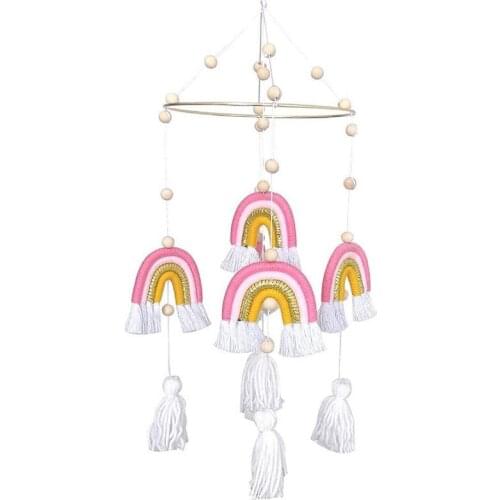 Baby Cot Mobile Wind Chime Rattle Toy Macrame tassel Rainbow Newborn Nursery Hanging Bed Bell Gift for Boys and Girls