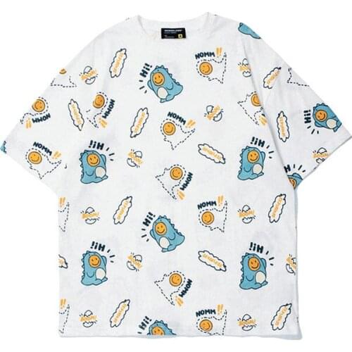 High street trendy simple round neck T-shirt Street loose hand painted cartoon print Short Sleeve Tee men and women