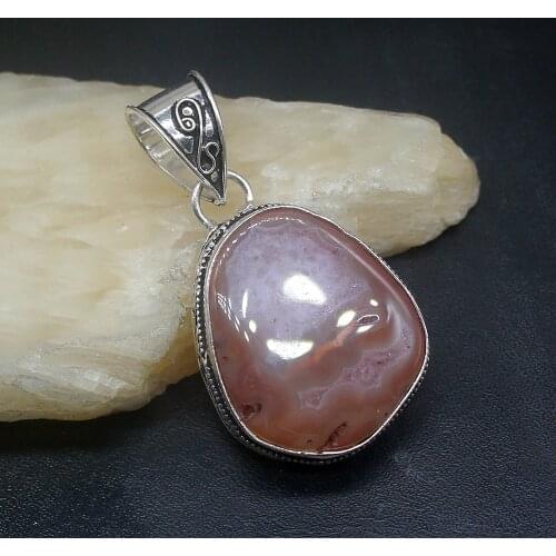 Gemstonefactory Jewelry Big Promotion 925 Silver Solitaire Unique Vintage Agate Druzy Women Ladies Gifts Necklace Pendant 0848