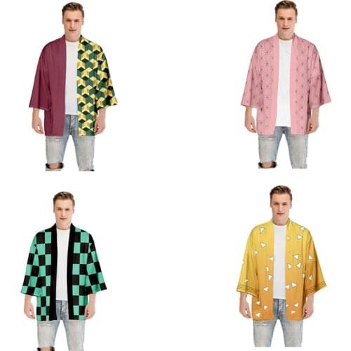 Anime Demon Slayer Blade Cosplay Kimono Cloak Agatsuma Zenitsu Kamado Nezuko Bathrobe Cloak Pajama Halloween Costume Cosplay