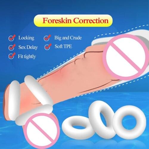 3 Pcs Thicken Cock Ring Foreskin Correction Ring Glans Exposed Male Chastity Device Delay Ejaculation Sex Toys For Me Sex Shop