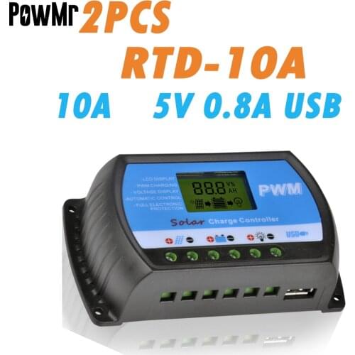 2PCS RTD-10A Solar Cell Panels Battery Voltage Controller 24V 12V PWM LCD Display with USB 5V 0.8A for PV System Y-SOLAR