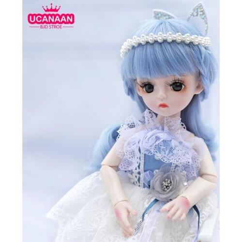 UCanaan BJD Doll 1/6 Girls Dolls 18 Ball Jointed Doll With Full Outfits Blue Wig Dress Shoes Changeable Eyes BJD Doll For Girls