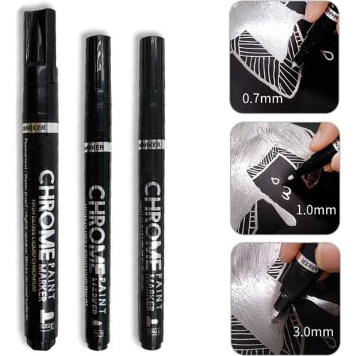 0.7/1/3mm Nib Effect Marker Pen Car Liquid Mirror Chrome Markers Wheel Scratch Repair Silver High Gloss Chrome Marker Pens