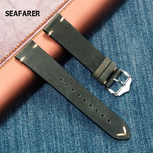 Matte Leather Watch Band Strap 22mm Green Dark-brown Seude Leather Watch Straps Soft Handmade Wrist bands For Watch