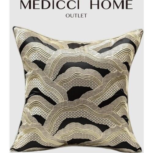 Medicci Home Highly Unique Cushion Cover Chinoiserie Chinese Feature Golden Embroidered Luxury Pillow Case Patio Hotel Office